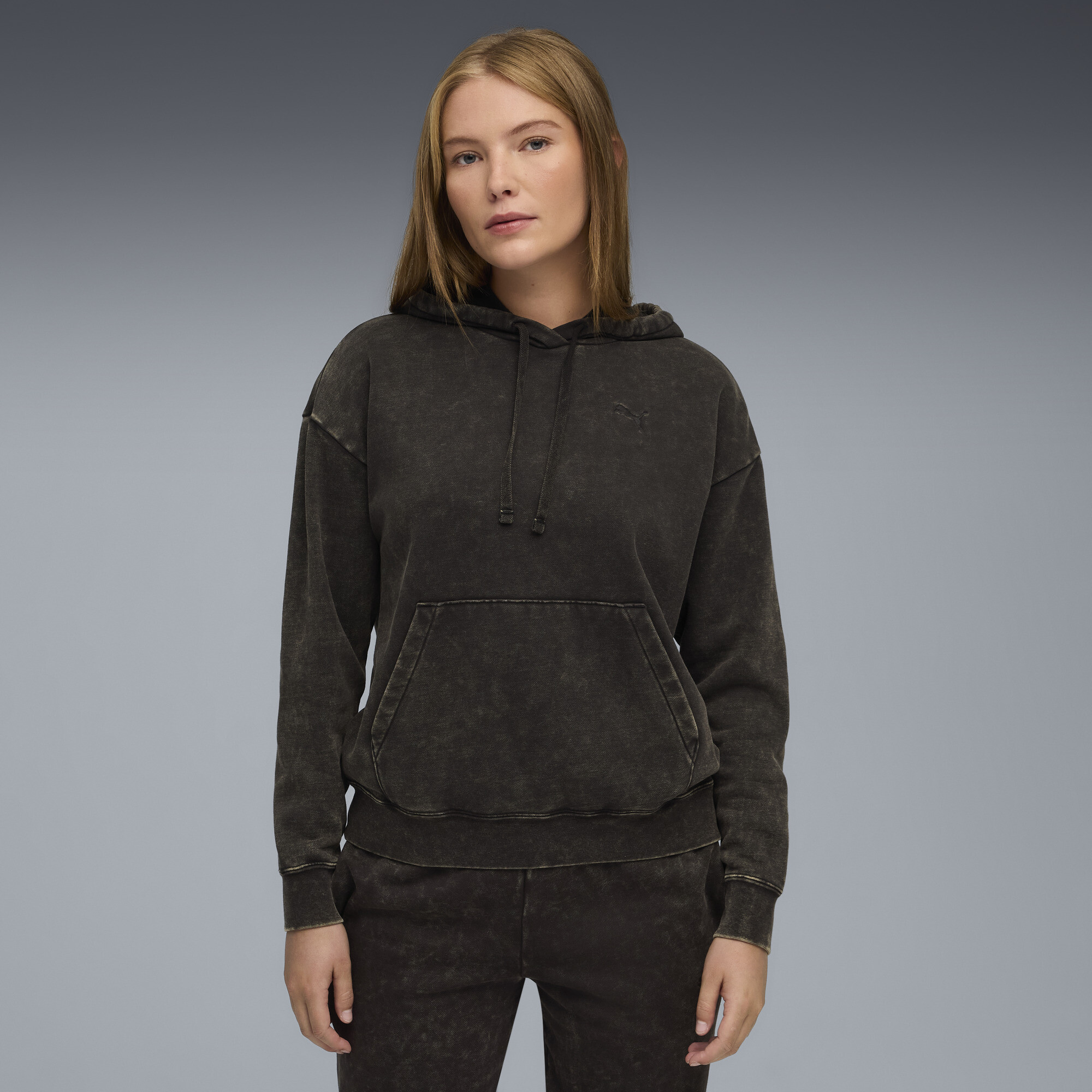 Chandail à capuchon délavé ESS ELEVATED Femme, Noir, Adulte G | 688103_01