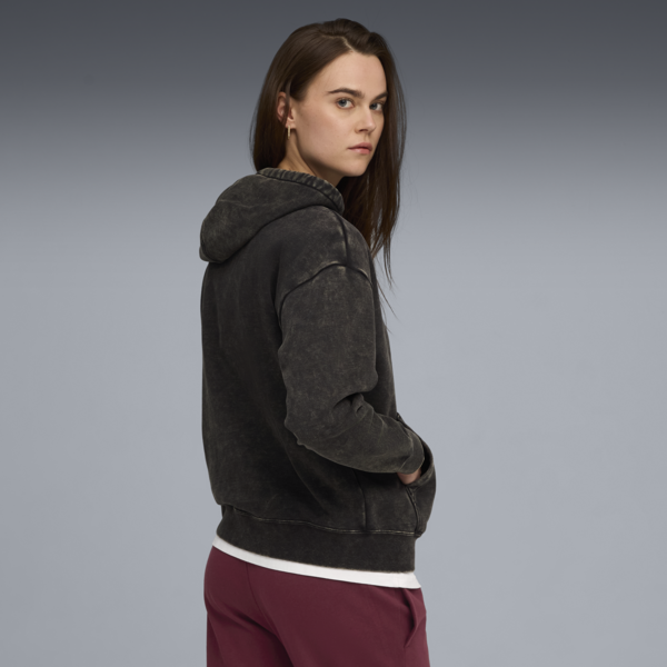 Essentials Elevated Relaxed Wash Hoodie Women, PUMA Black, large-ZAF
