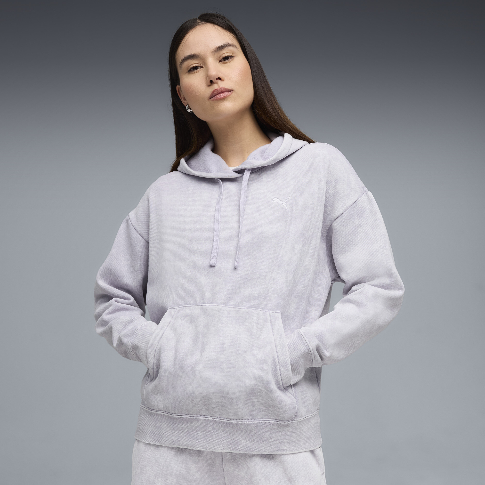 PUMA Elevated Essentials Acid Wash Women's Fleece Hoodie in Purple, Size L