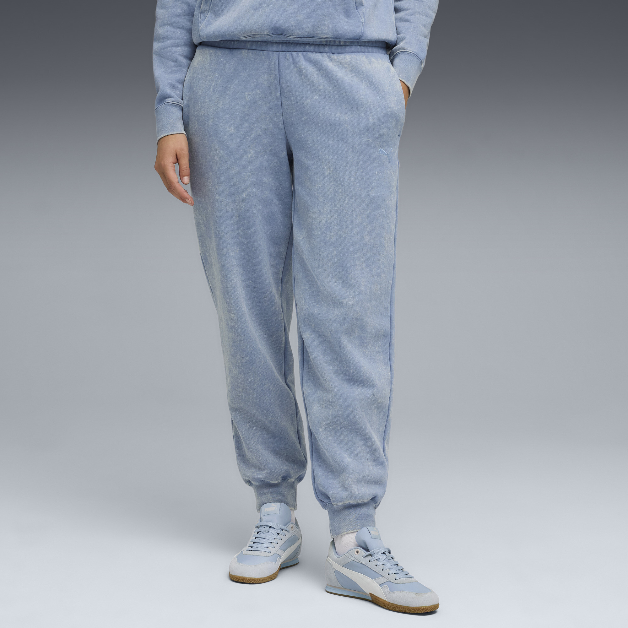 PUMA Elevated Essentials Acid Wash Women's Fleece Sweatpants in Blue, Size XL