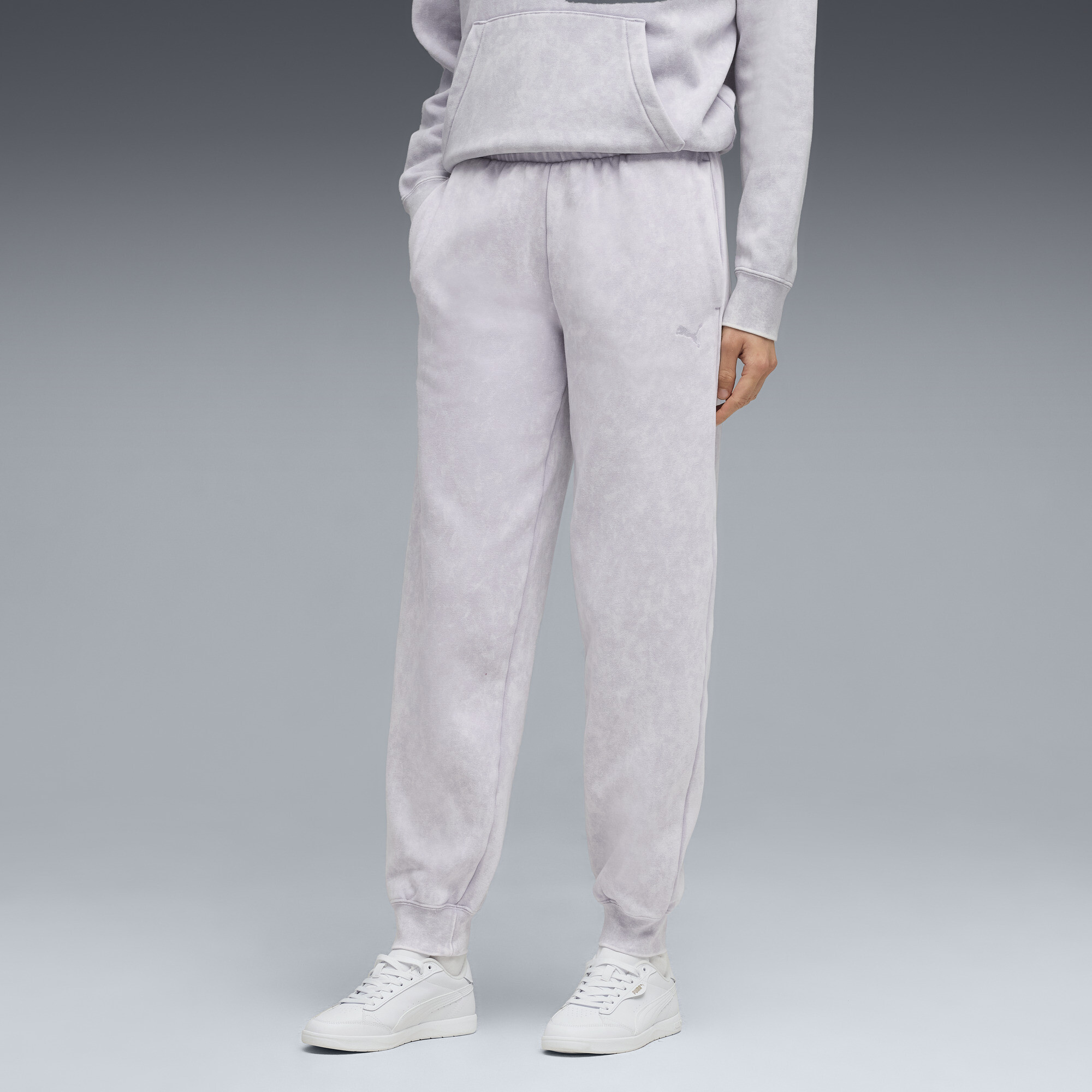 PUMA Elevated Essentials Acid Wash Women's Fleece Sweatpants in Purple, Size XS