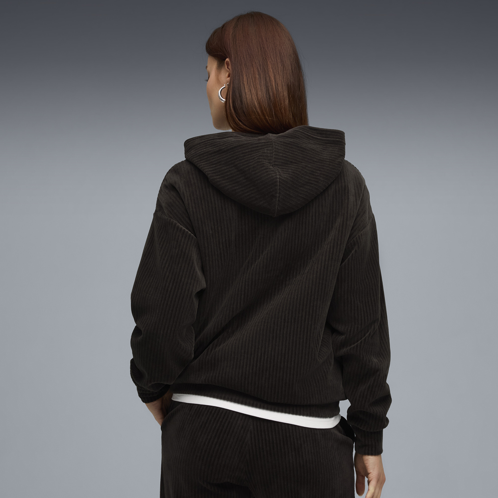 PUMA Essentials Elevated Comfort velours geribbelde hoodie voor Dames, Zwart, Maat S thumbnail 5
