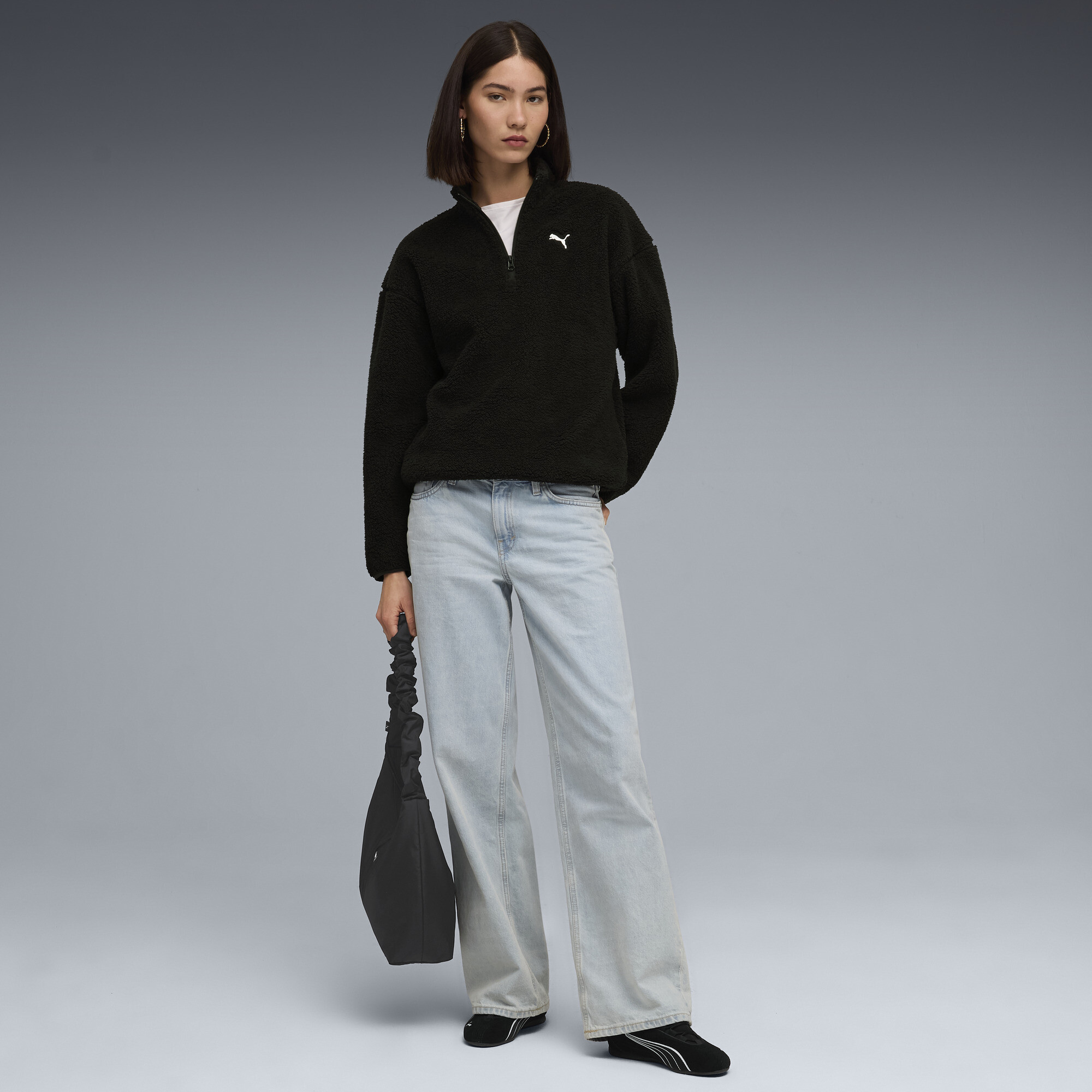 PUMA Essentials Elevated Comfort sweatshirt met halve ritssluiting en ronde hals voor Dames, Zwart, Maat S thumbnail 4