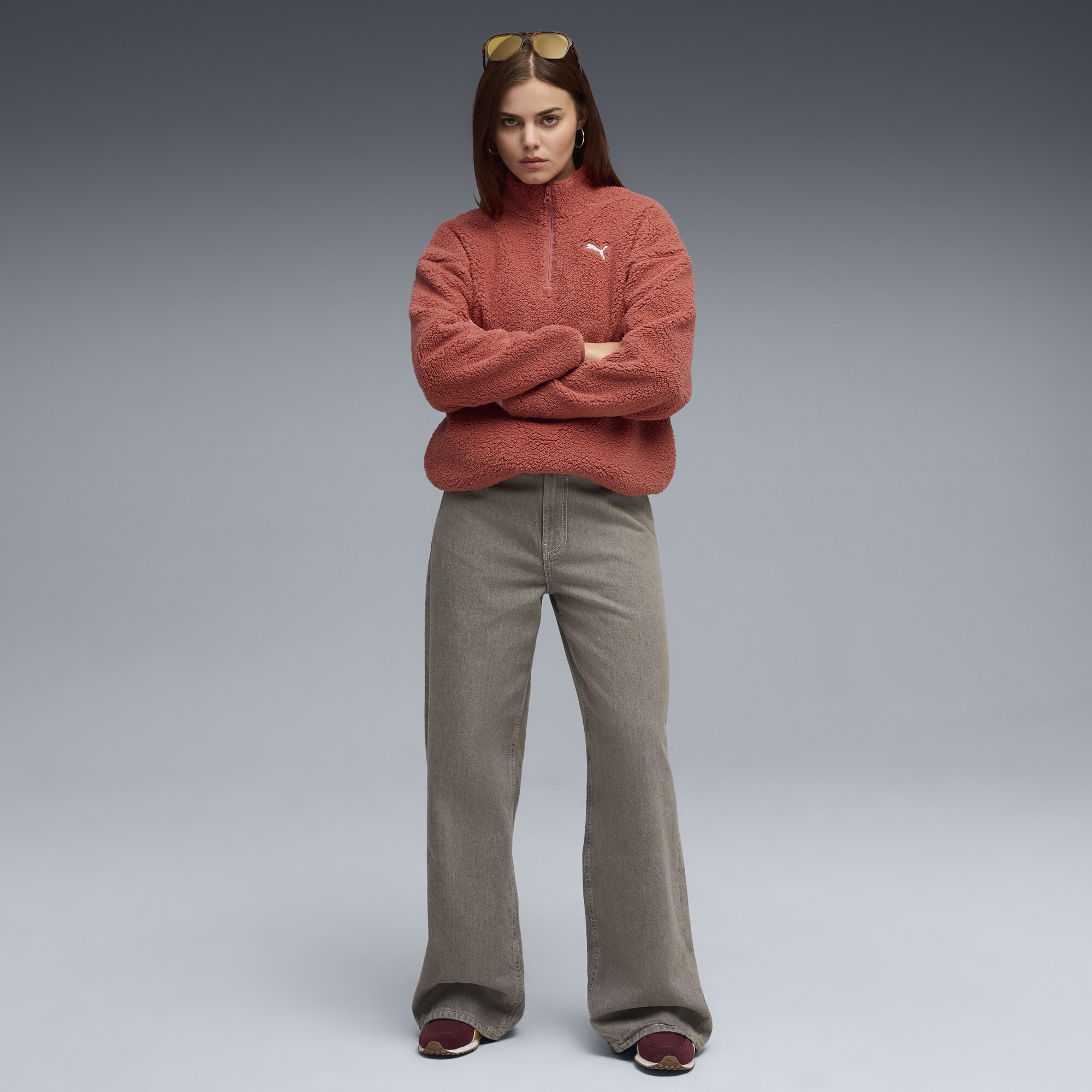 PUMA Essentials Elevated Comfort sweatshirt met halve ritssluiting en ronde hals voor Dames, Rood, Maat M thumbnail 4