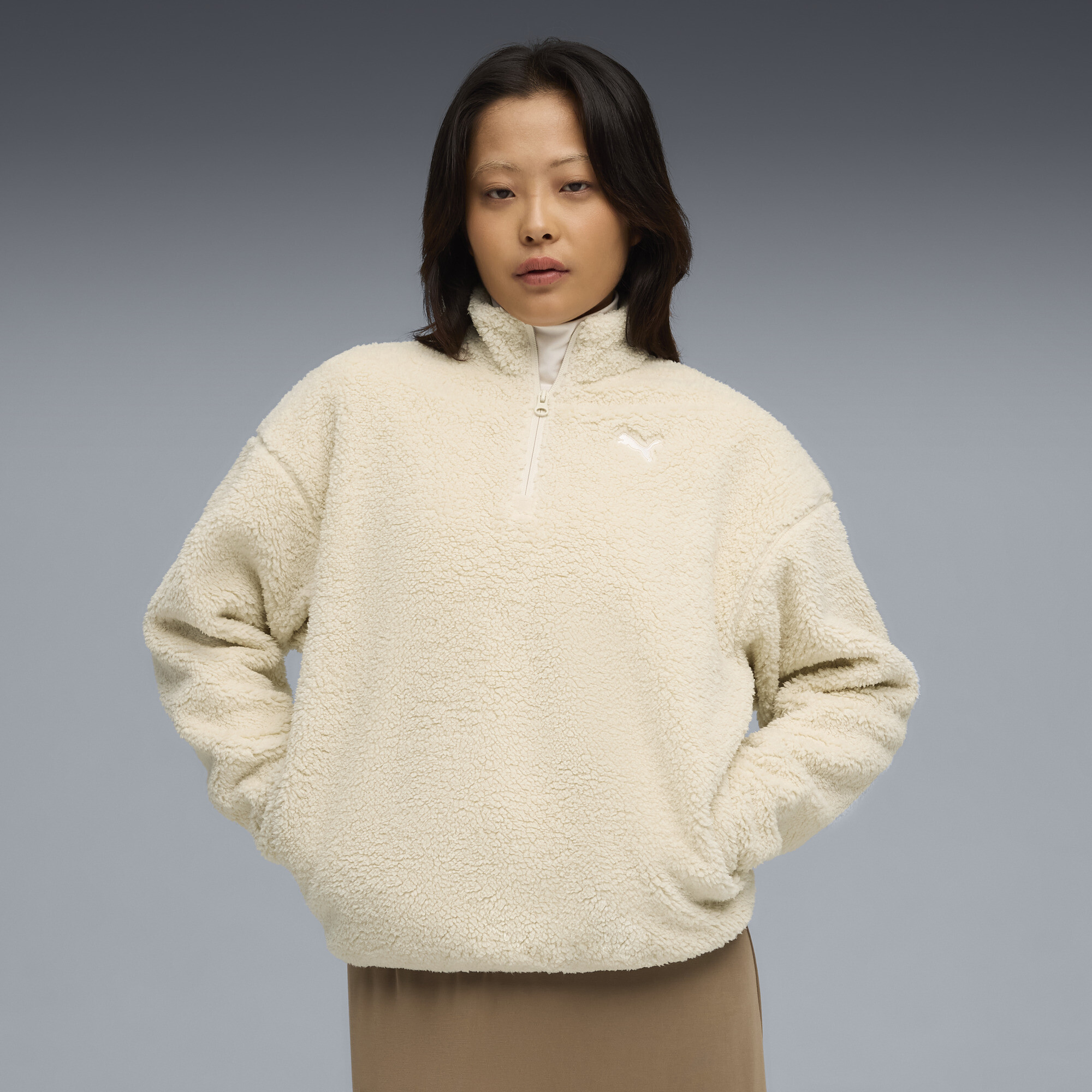 PUMA Essentials Elevated Comfort sweatshirt met halve ritssluiting en ronde hals voor Dames, Maat XS