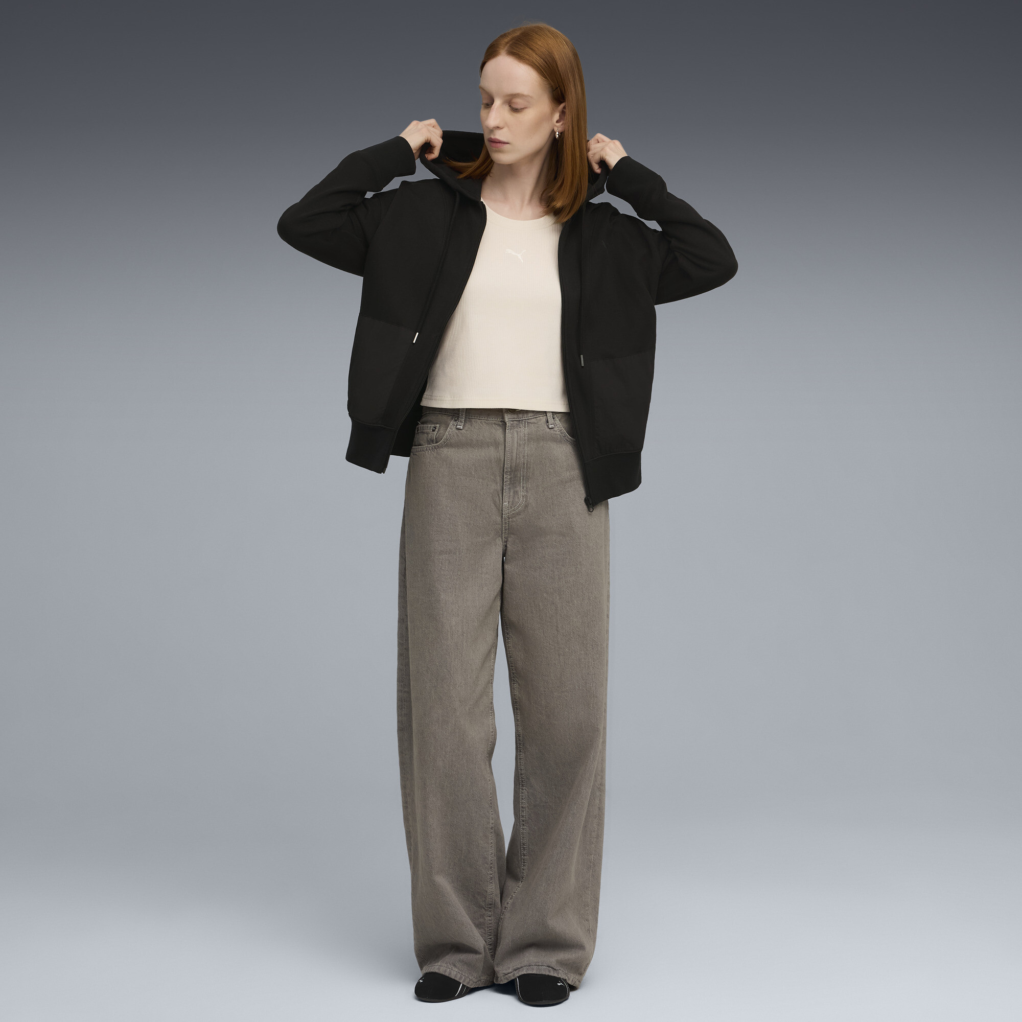 PUMA HER relaxte hoodie met volledige rits voor Dames, Zwart, Maat M thumbnail 4