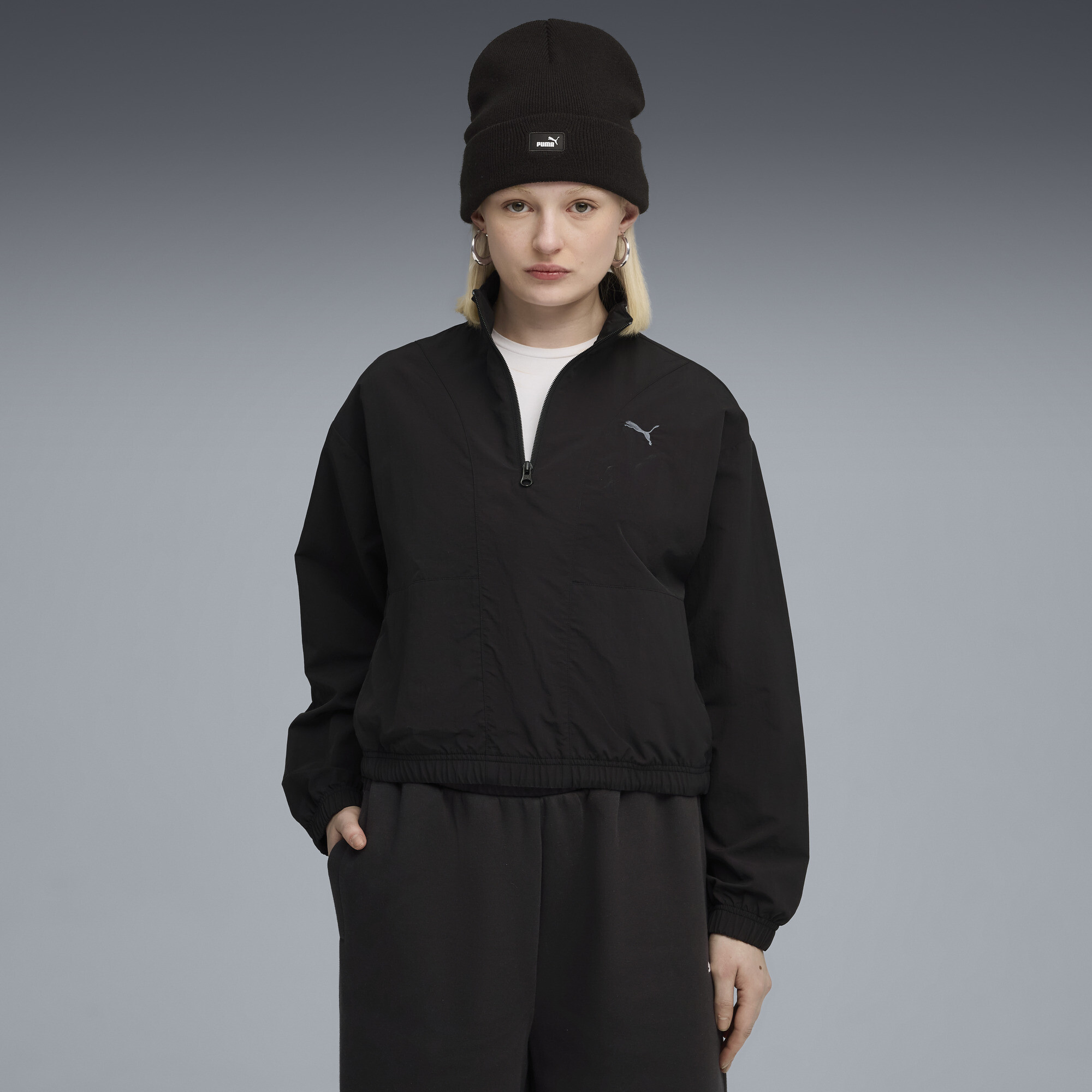 PUMA Her Women's Half-Zip Crew in Black, Size M