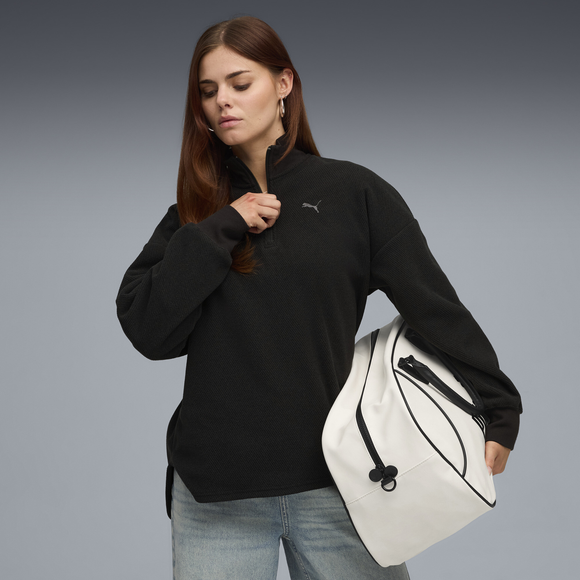PUMA Her Women's Half-Zip Sweatshirt in Black, Size XL