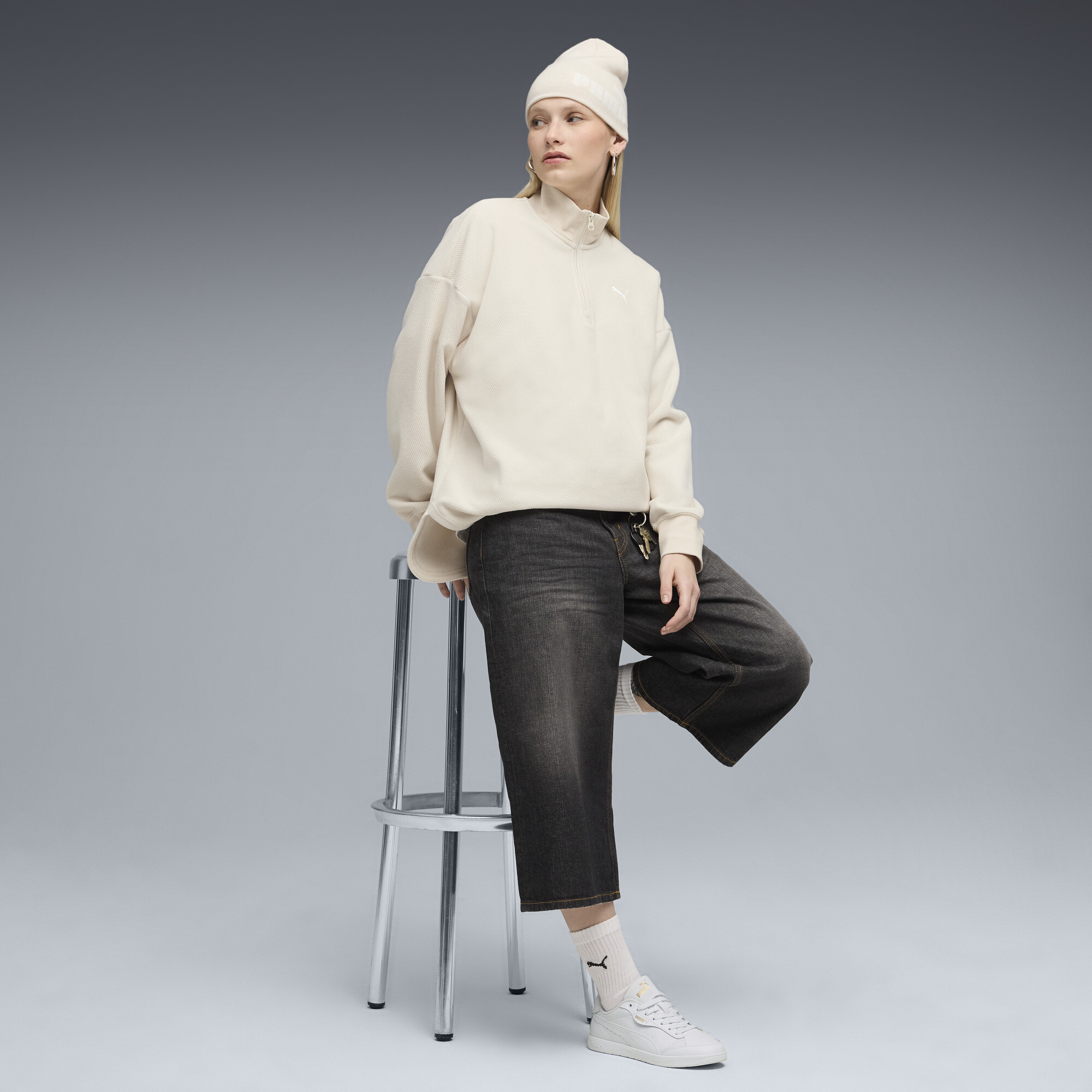 PUMA HER Oversized wintertop met ronde hals en halve rits voor Dames, Maat S thumbnail 4