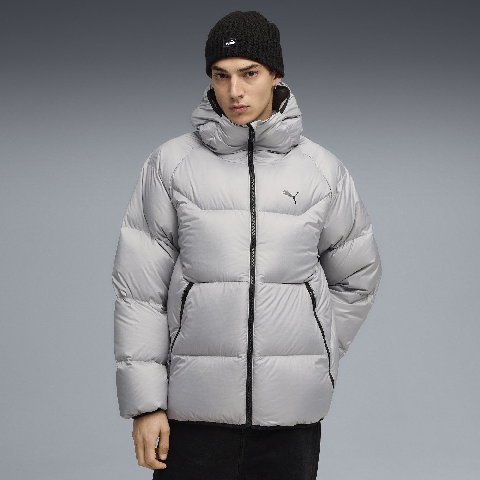 Chaqueta puffer de plumón con capucha para hombre