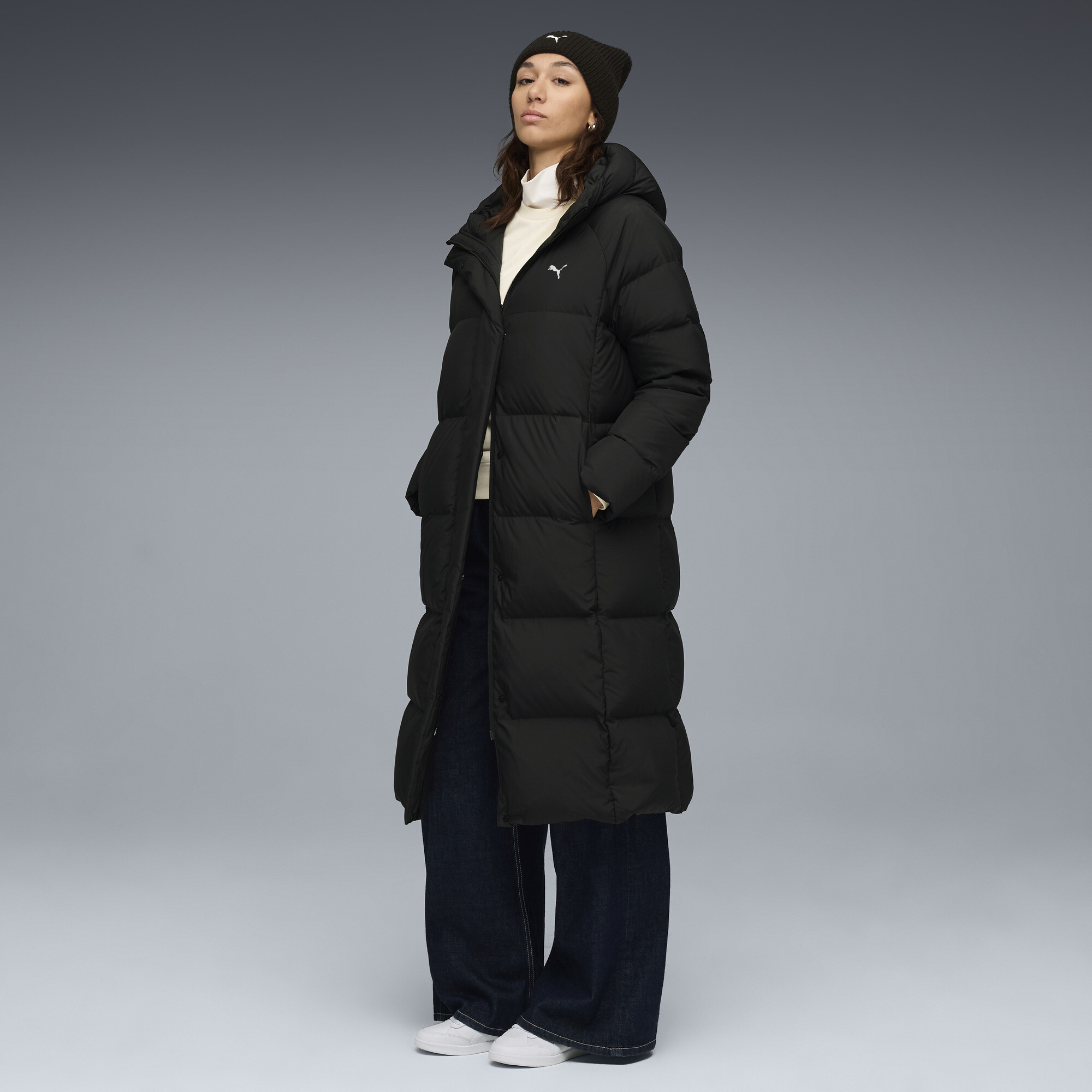 PUMA Pufferjack van dons met capuchon voor Dames, Zwart, Maat XS thumbnail 4