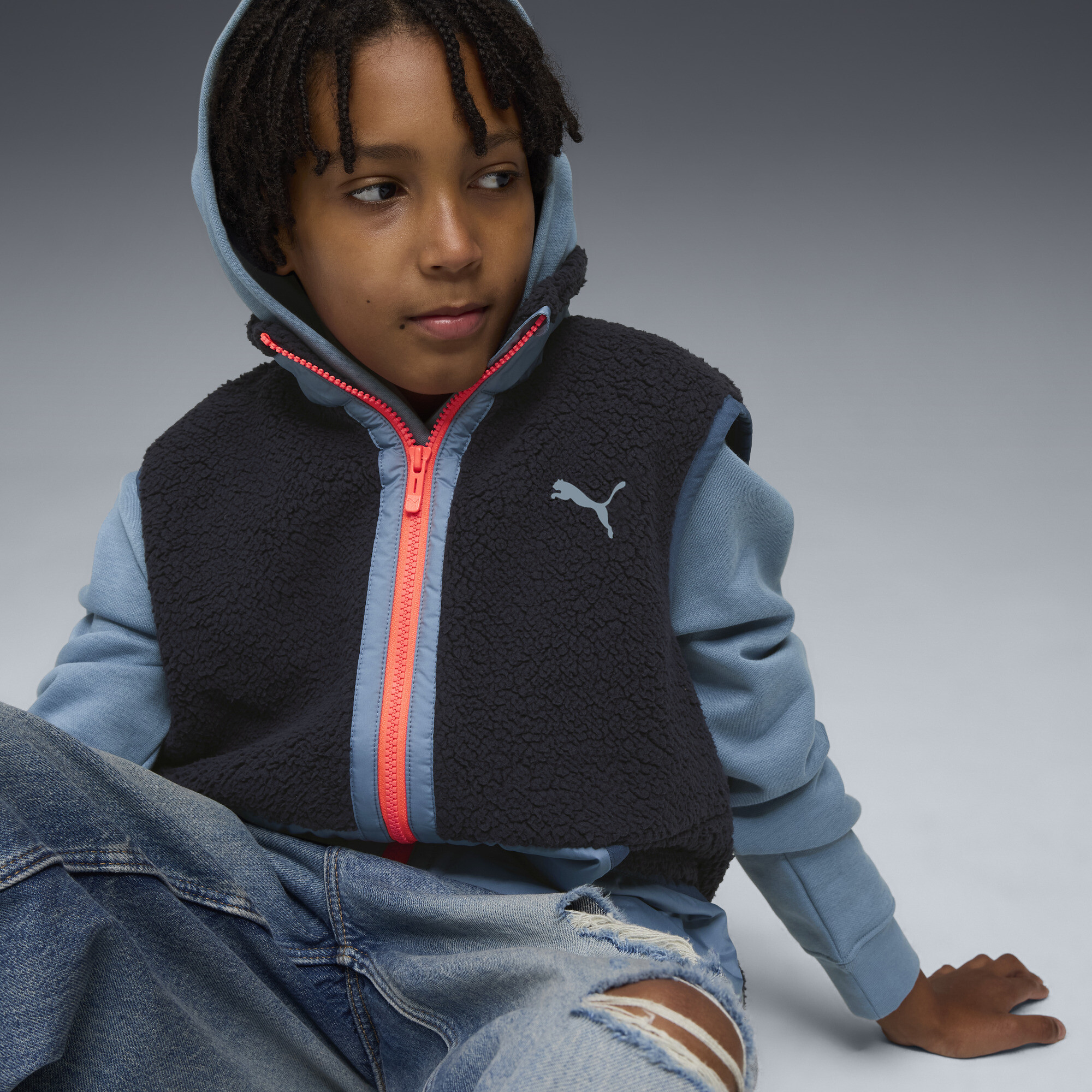 PUMA Hybride sherpabodywarmer, Blauw, Maat 6-7Y thumbnail 6