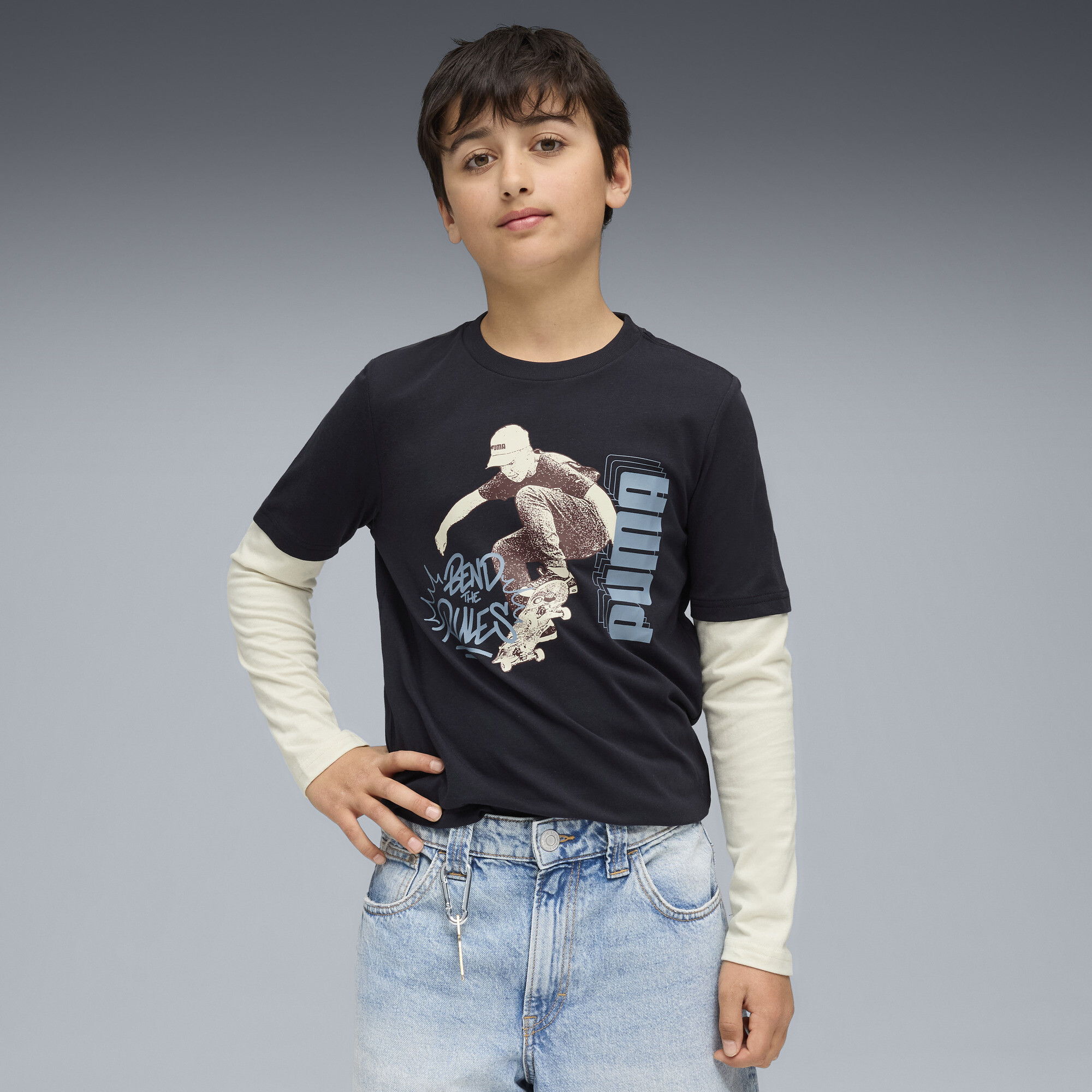 PUMA MID90s gelaagde top met lange mouwen voor Heren, Blauw, Maat 15-16Y thumbnail 4