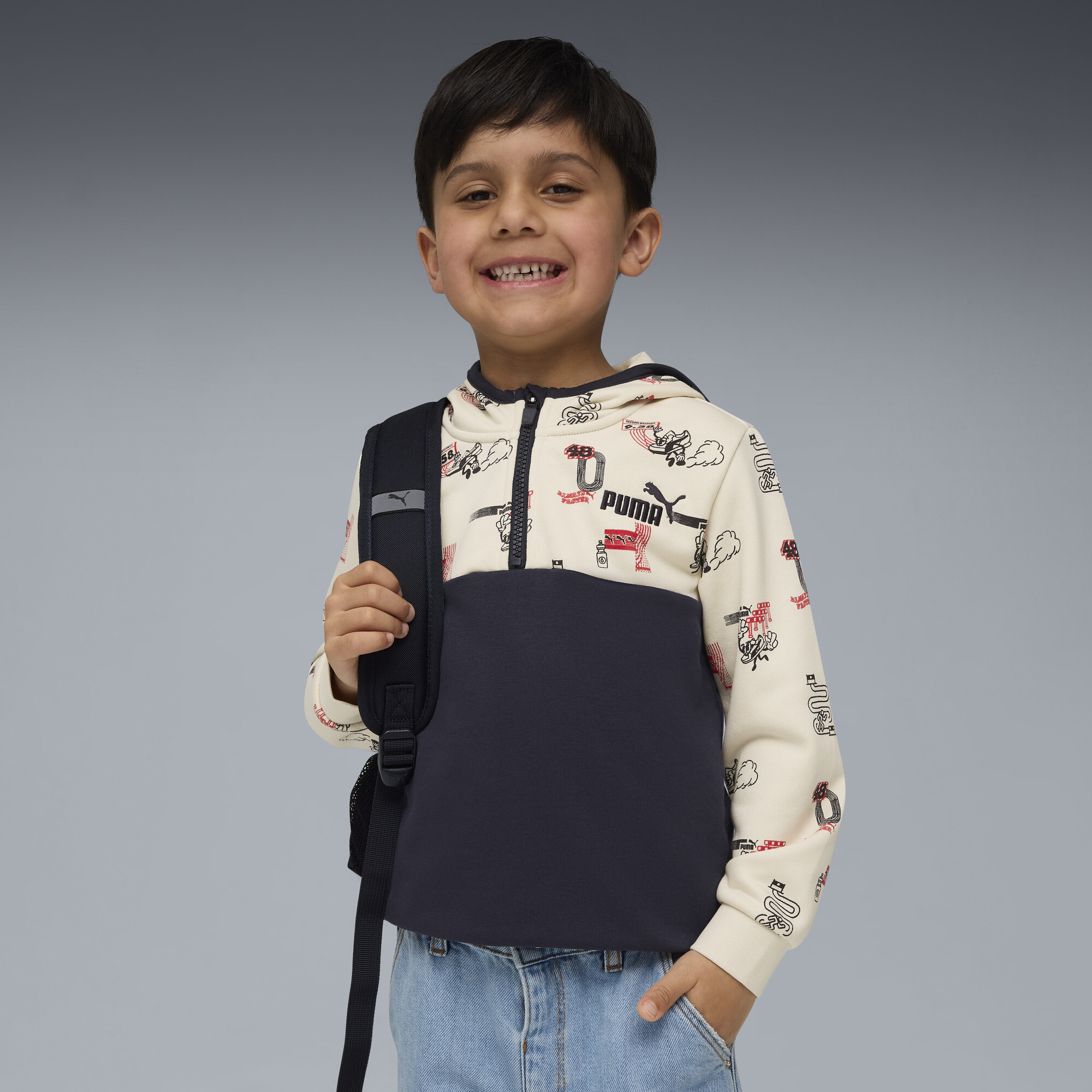 PUMA Little Runners hoodie met halve rits, Blauw, Maat 2-3Y thumbnail 5