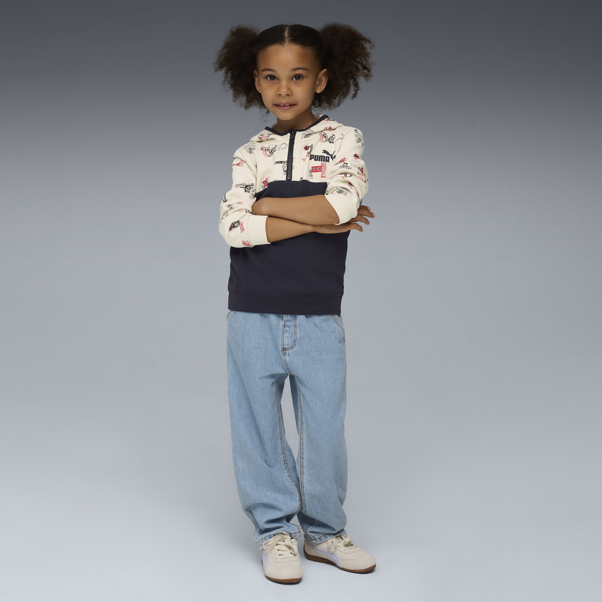 PUMA Little Runners hoodie met halve rits, Blauw, Maat 2-3Y thumbnail 3