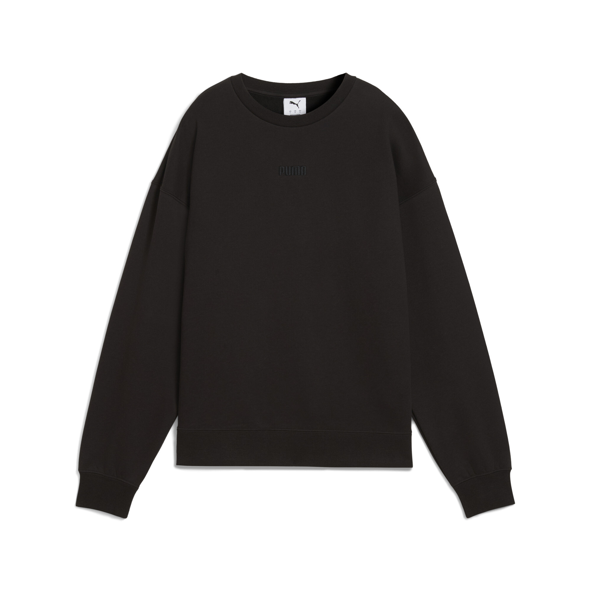 PUMA Elevated Essentials comfortabele sweater met ronde hals voor Dames, Zwart, Maat M