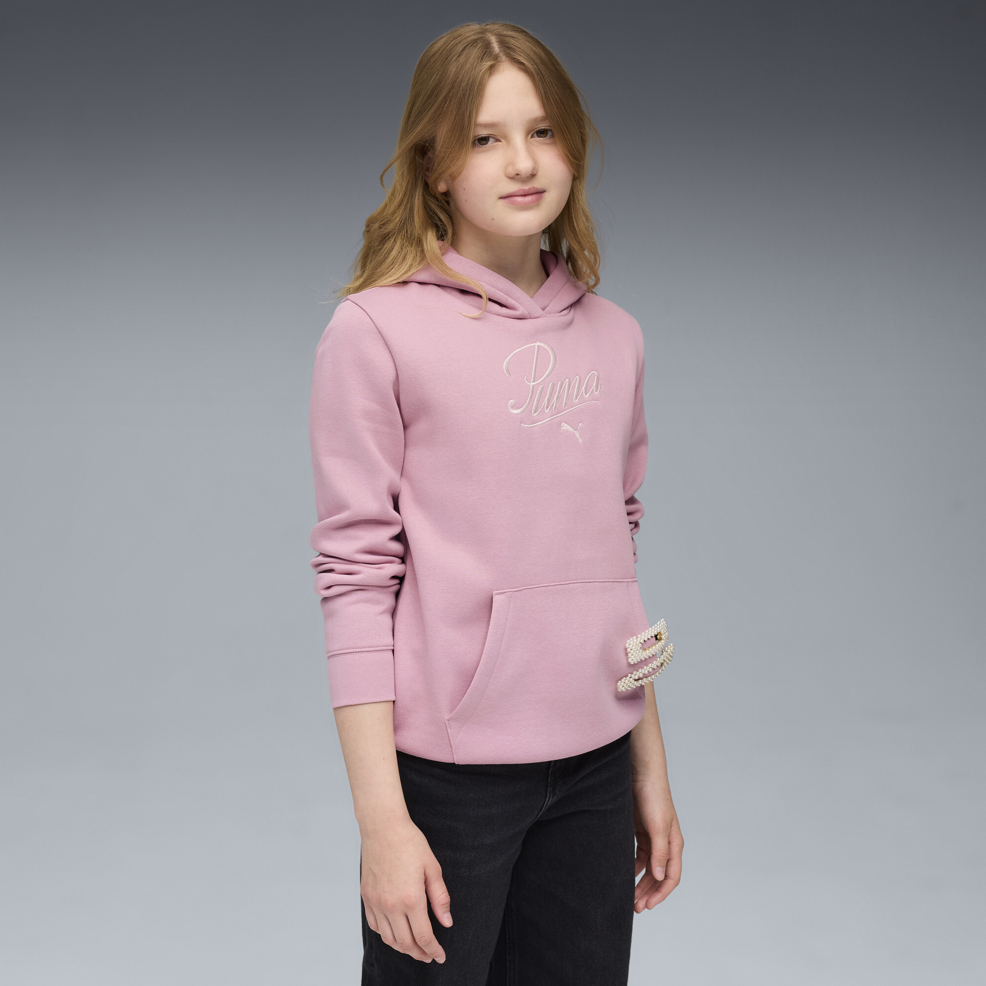 PUMA Essentials Script hoodie voor Dames, Roze, Maat 15-16Y thumbnail 4