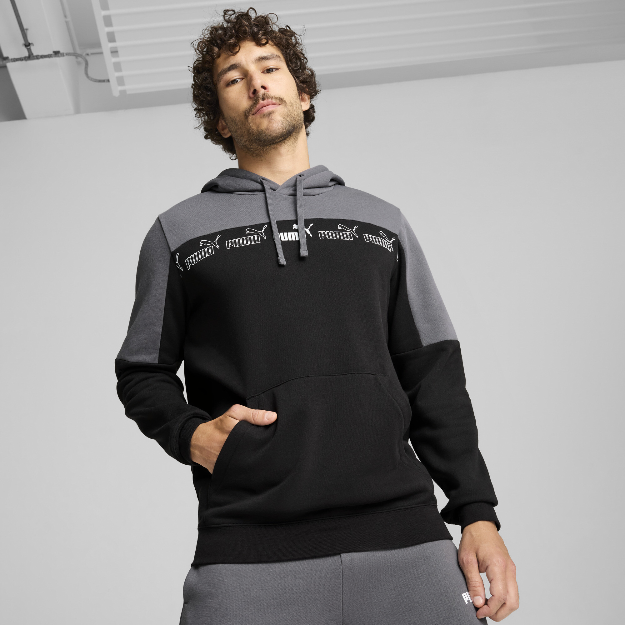 Puma Around The Block Hoodie Herren | Mit Color Blocking | Cool Dark Gray | Größe: XXL