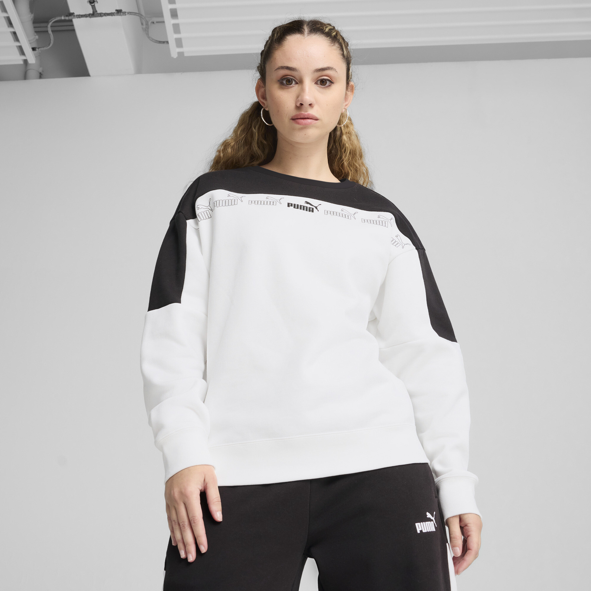 Puma Around The Block Crewneck Damen | Mit Print | White | Größe: L