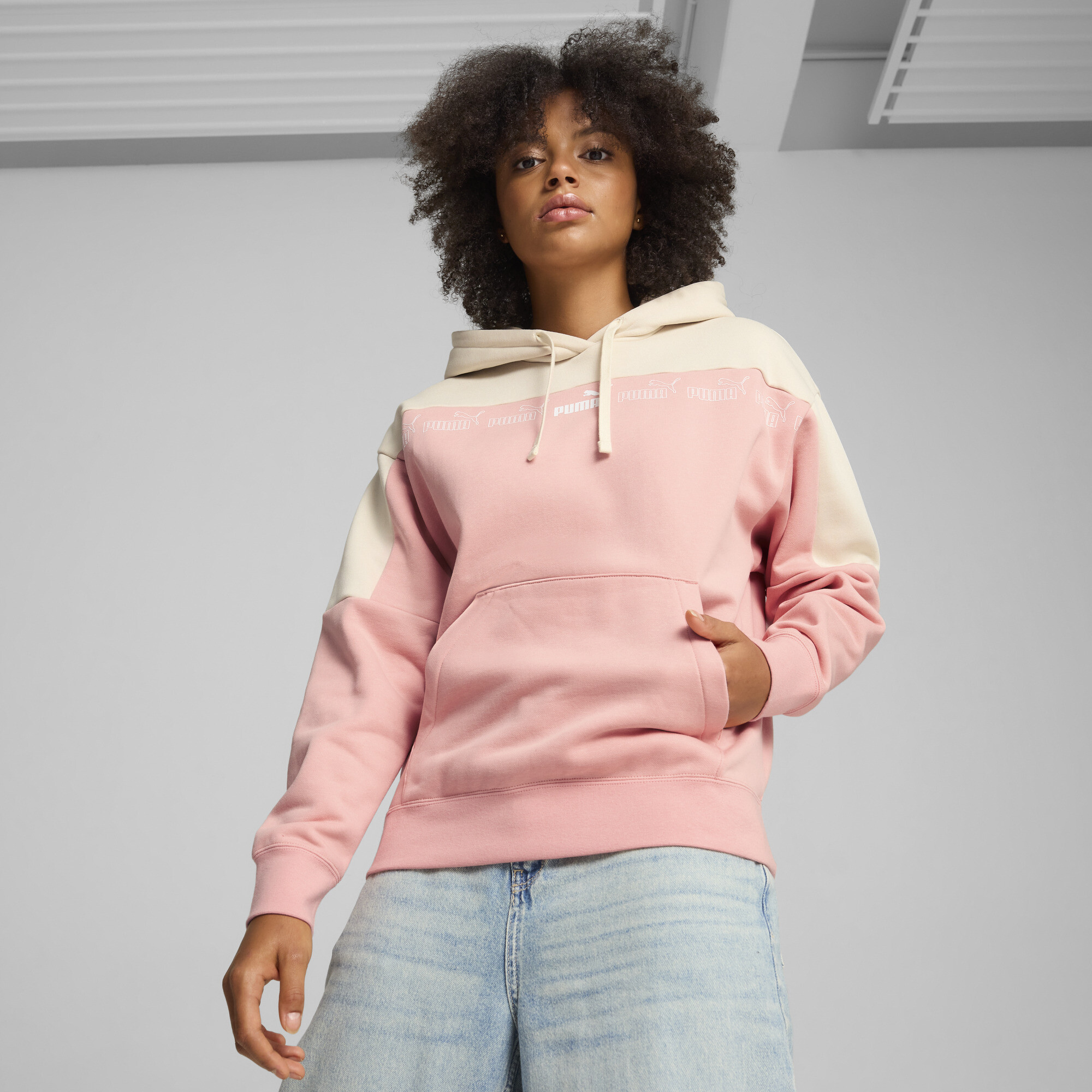 Puma Around The Block Hoodie Damen | Mit Color Blocking | Pink Fruit | Größe: L