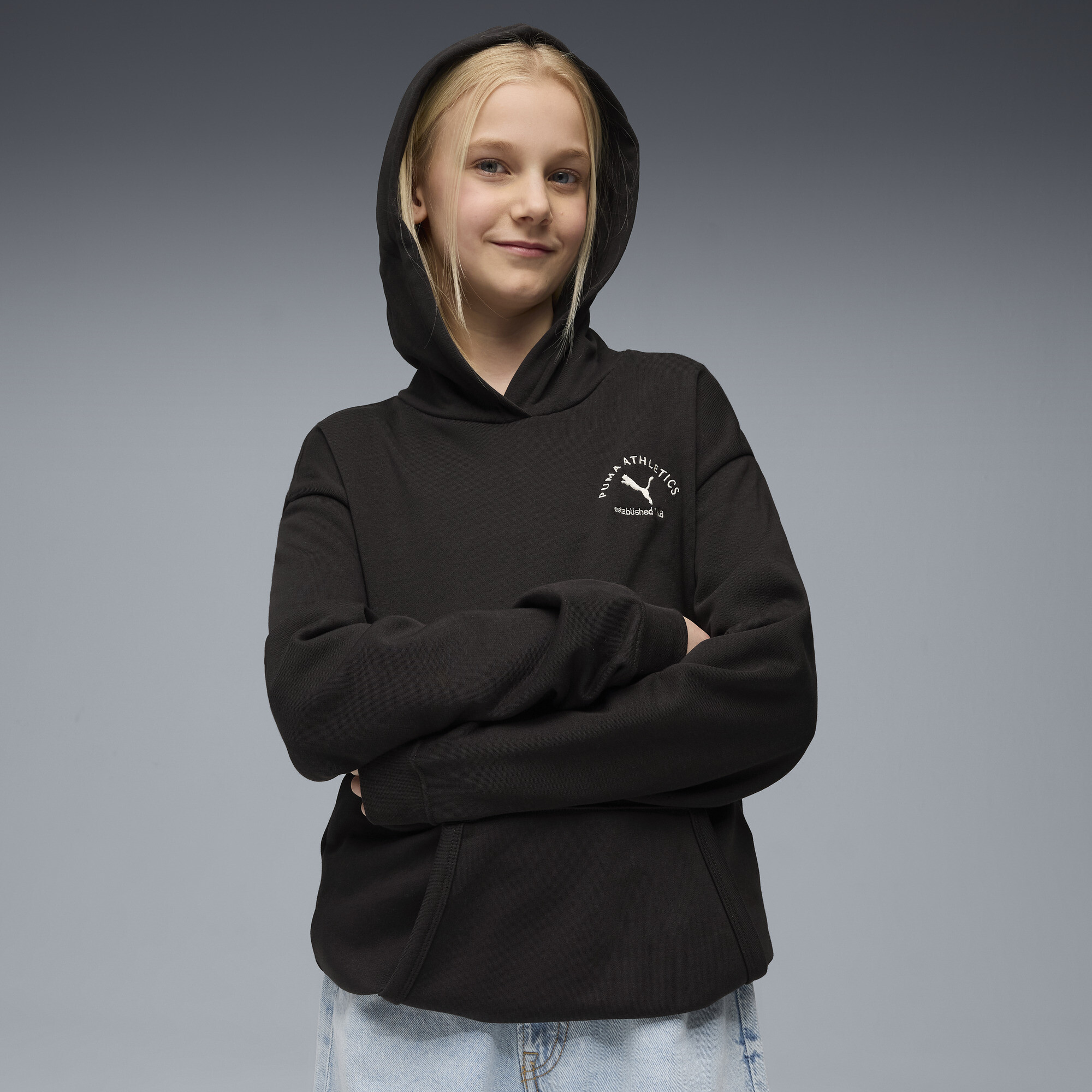 PUMA Class Pack Big Kids' Relaxed Hoodie in Black, Size XL