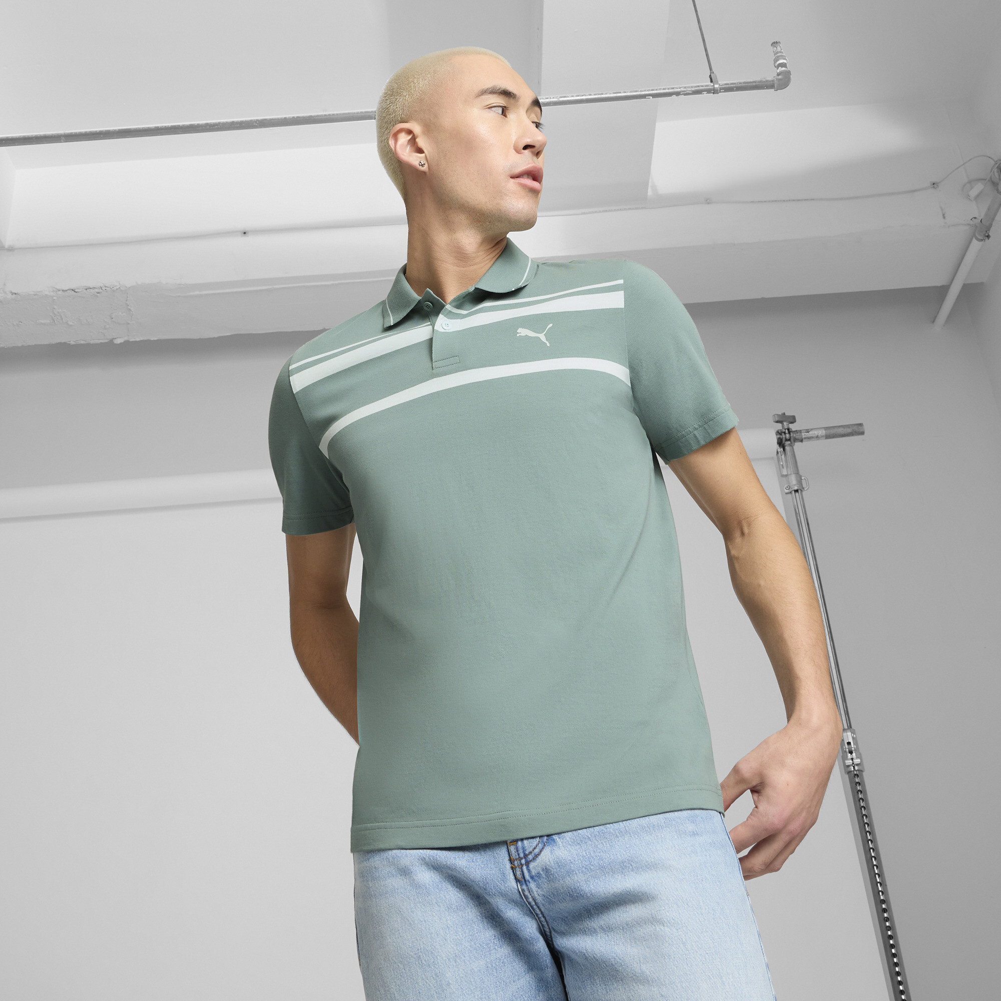 PUMA Essentials Elevated Striped Short Sleeve Polo Shirt