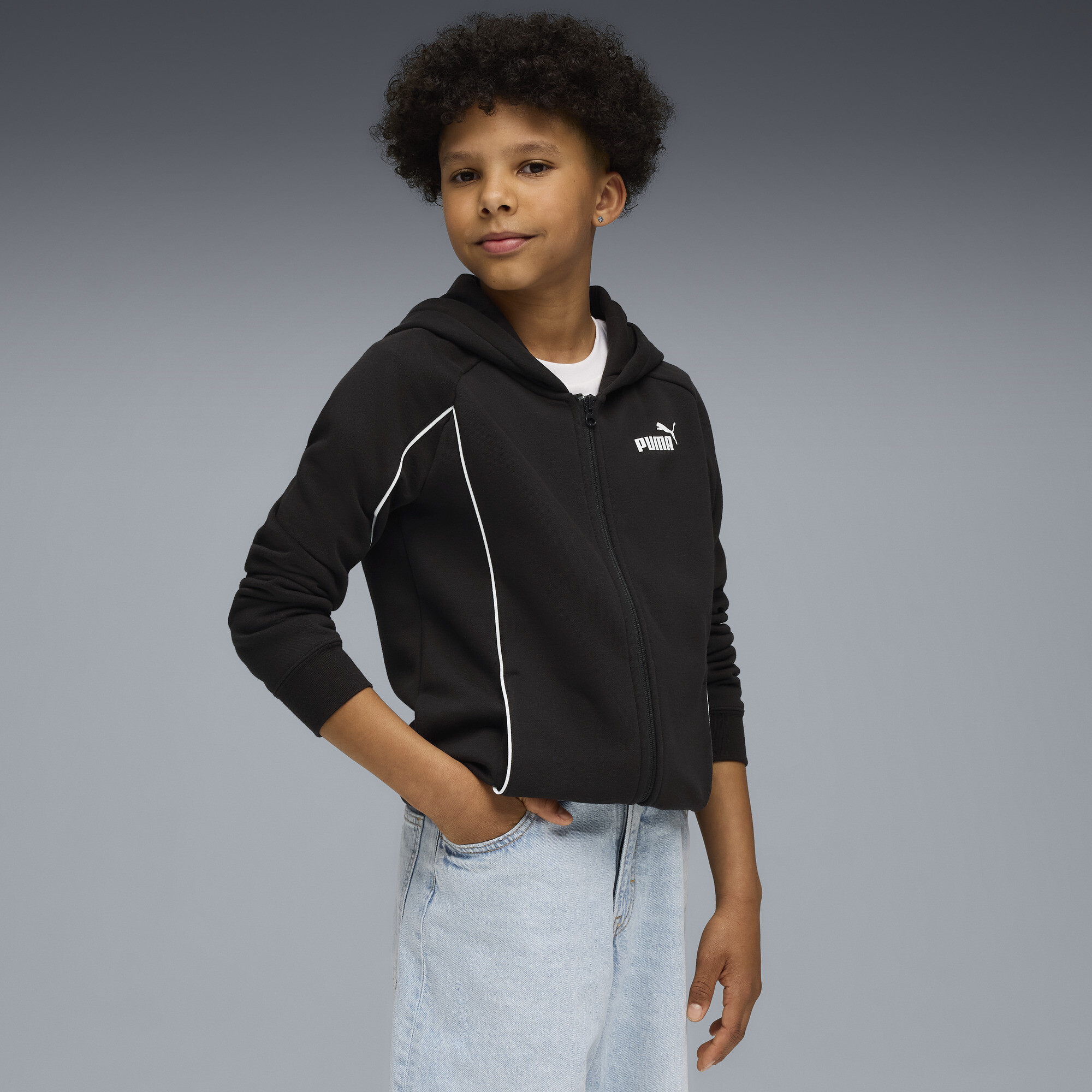 PUMA Sport hoodie met volledige rits voor Heren, Zwart, Maat 11-12Y thumbnail 4