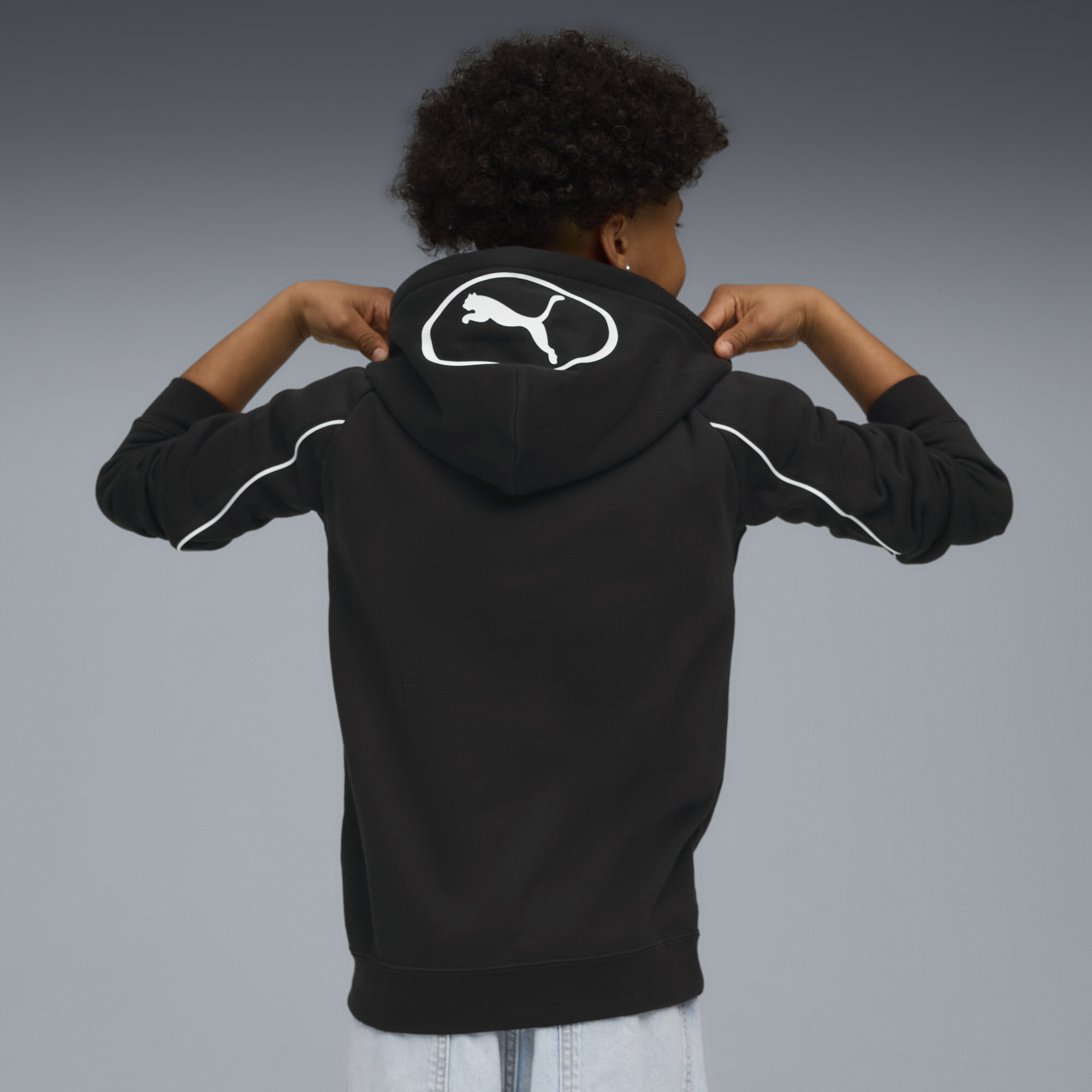 PUMA Sport hoodie met volledige rits voor Heren, Zwart, Maat 11-12Y thumbnail 3