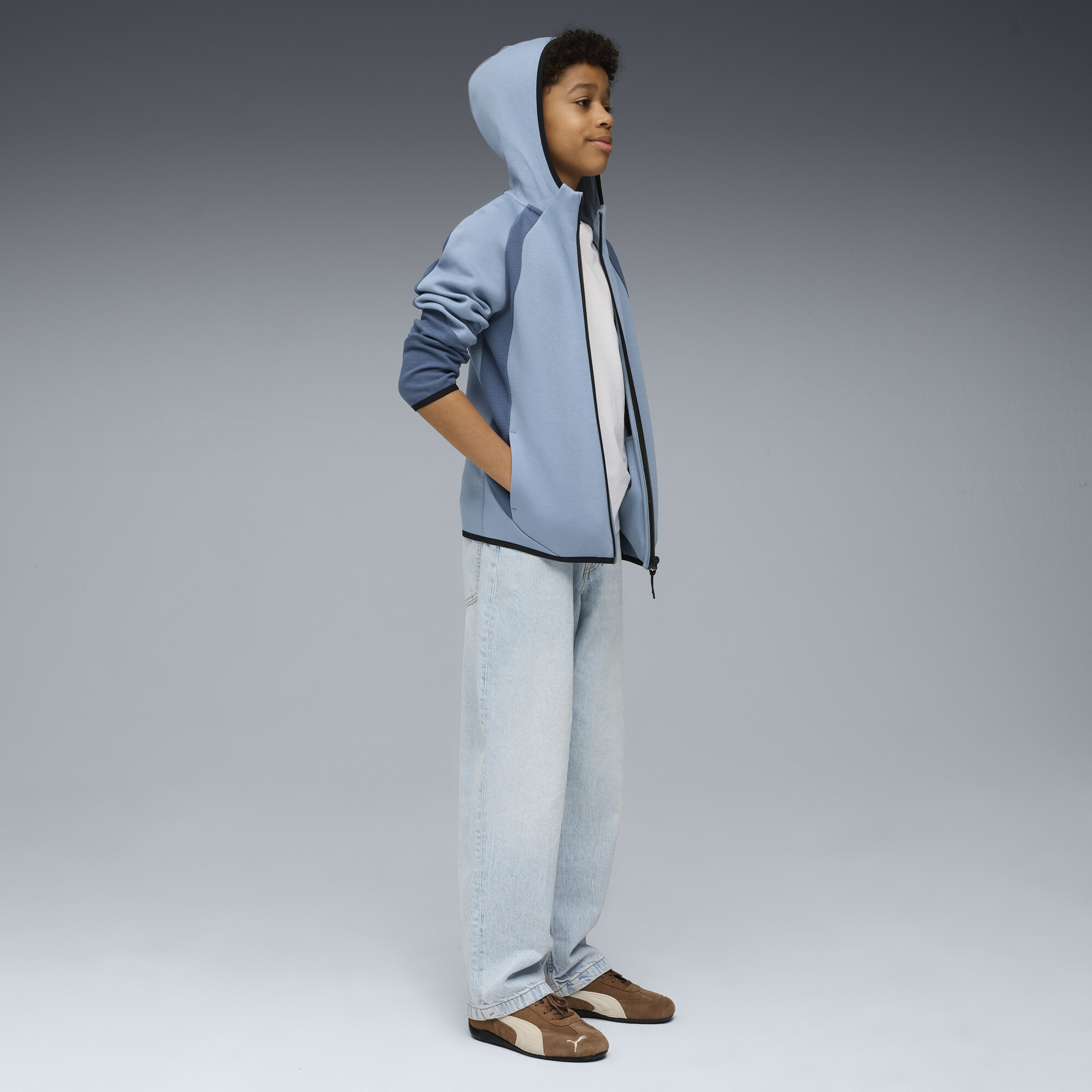 PUMA Evostripe hoodie met rits voor Heren, Blauw, Maat 9-10Y thumbnail 4