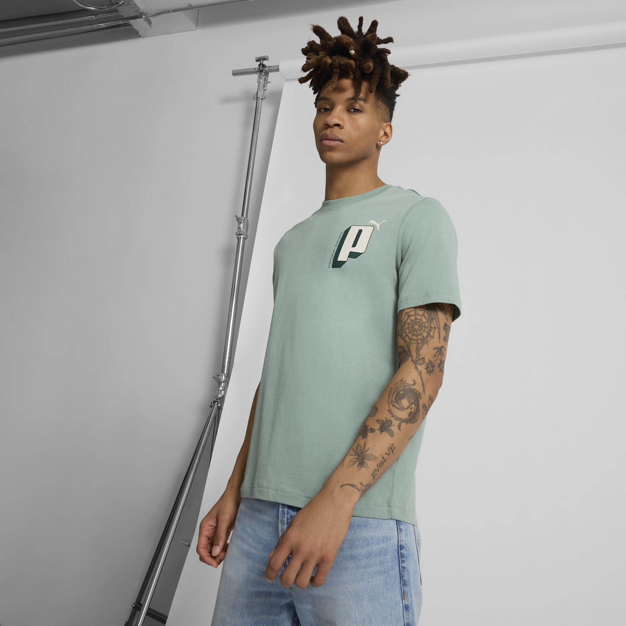 PUMA GRAPHICS Letter Men's T-Shirt in Green, Size XL