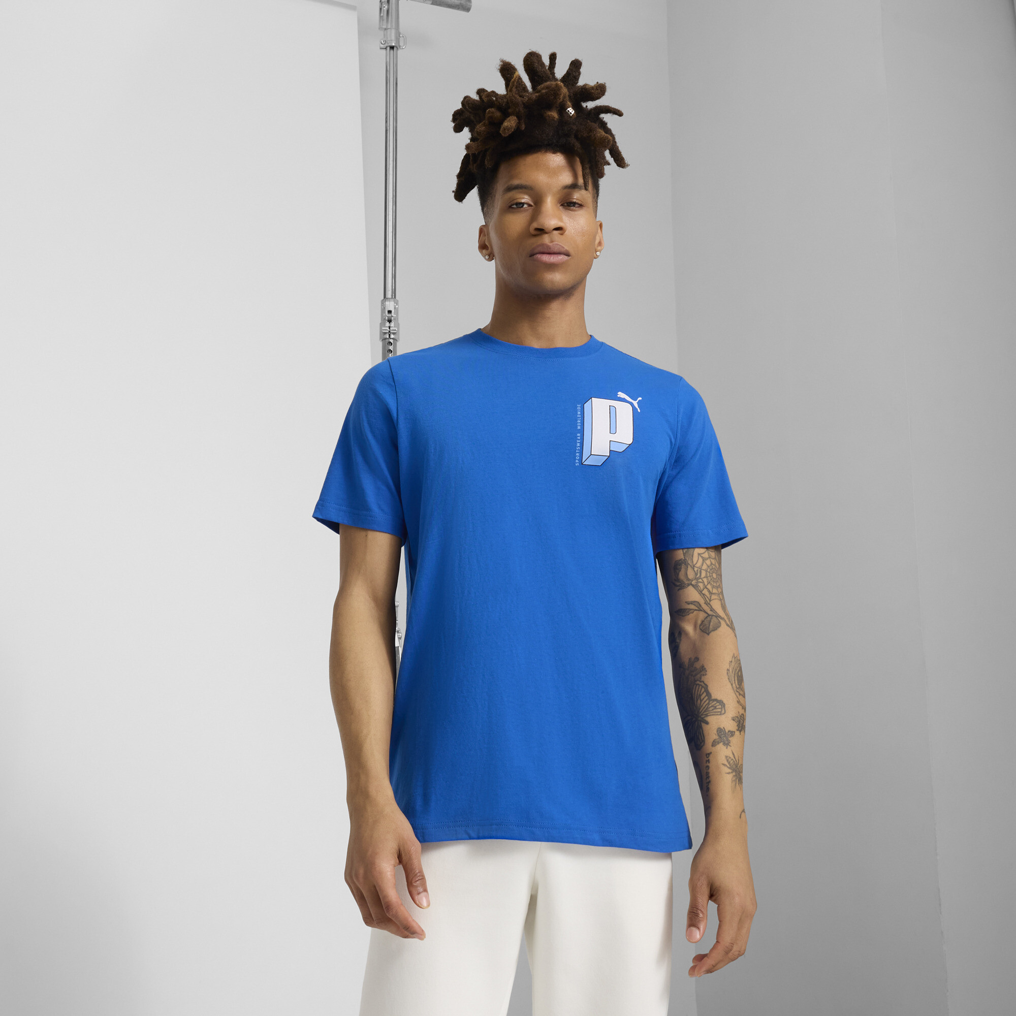 PUMA GRAPHICS Letter Men's T-Shirt in Blue, Size L