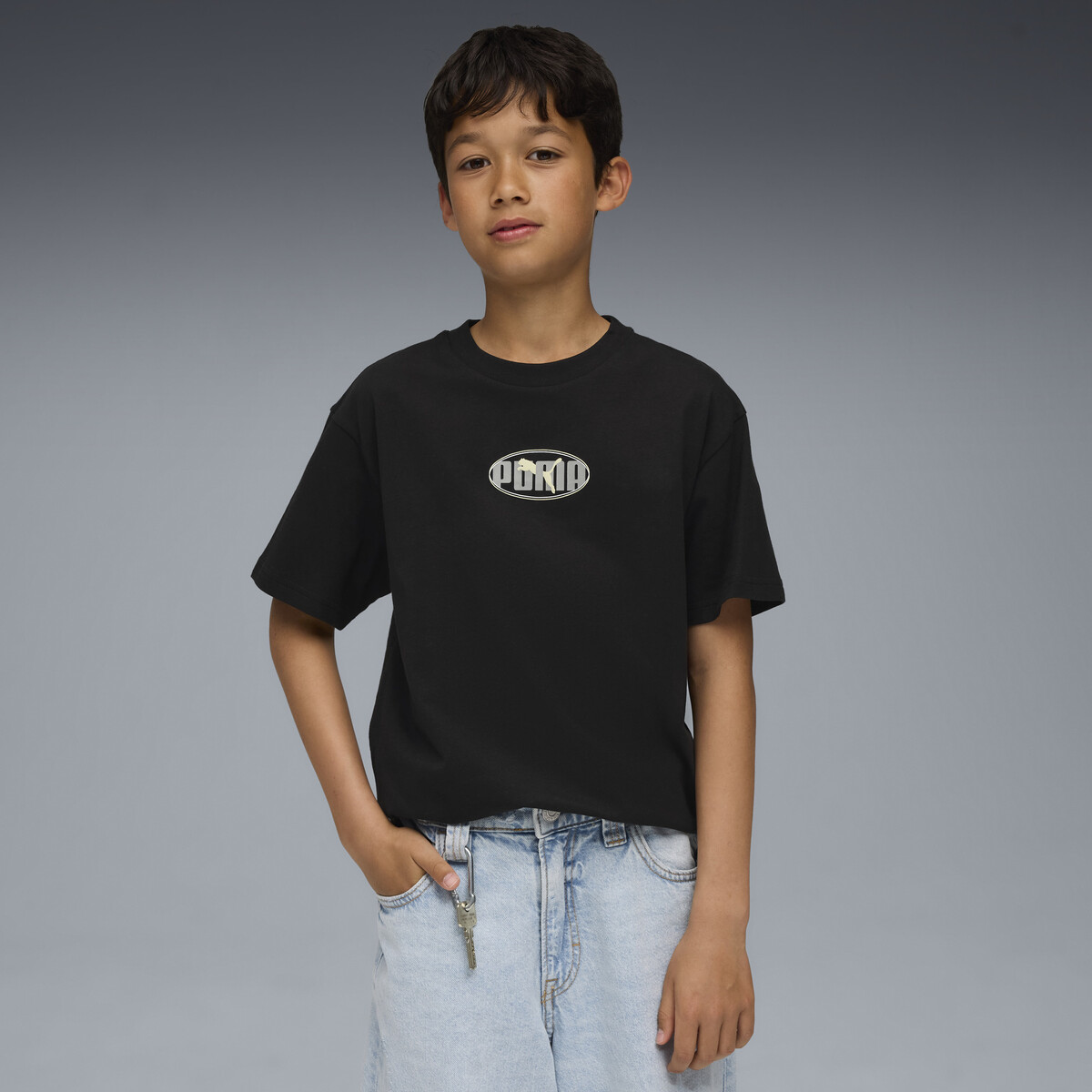 Essentials Logo Lab Relaxed Execution T-Shirt Youth in Black by PUMA, 13-14Y