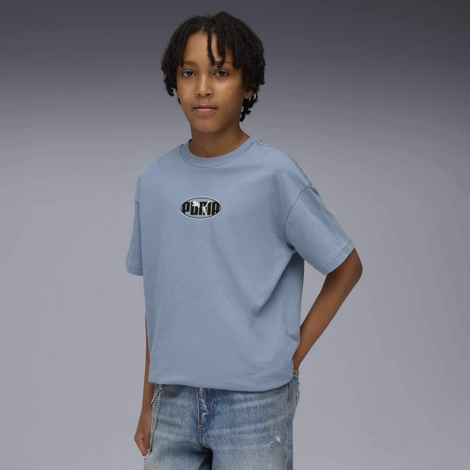 PUMA Essentials Logo Lab Big Kids Relaxed T-Shirt in Blue Size XL 10$