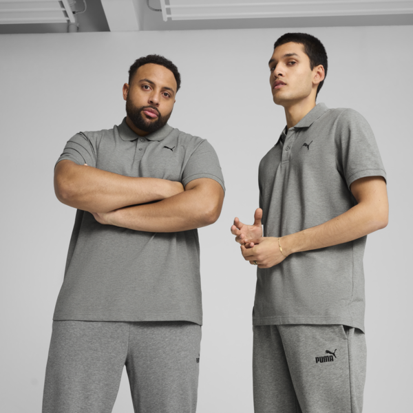 Essentials Small PUMA Logo Pique Polo Men, Medium Gray Heather, large-ZAF