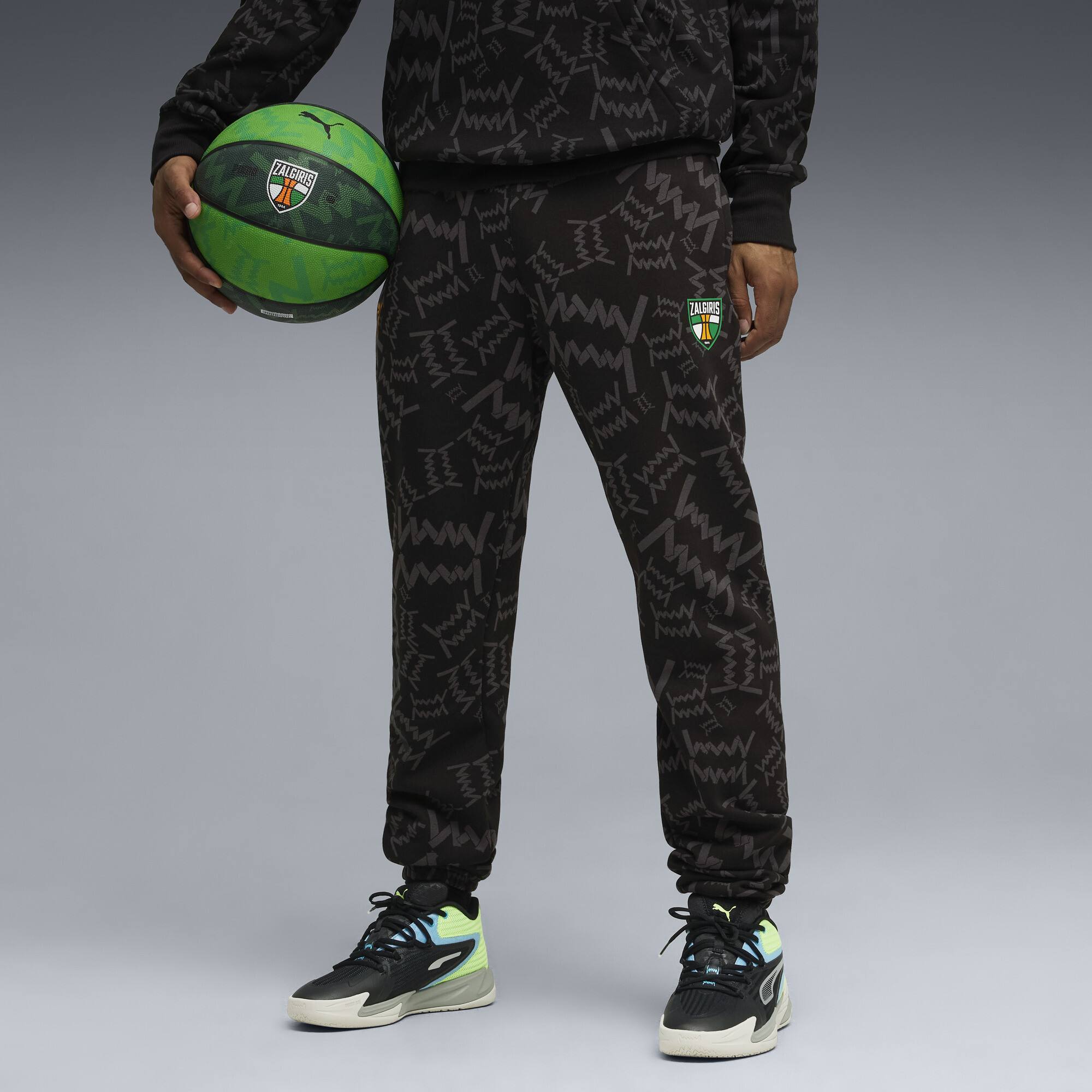 PUMA BC Zalgiris Kaunas Post Game basketbalbroek voor Heren, Zwart, Maat XS thumbnail 4