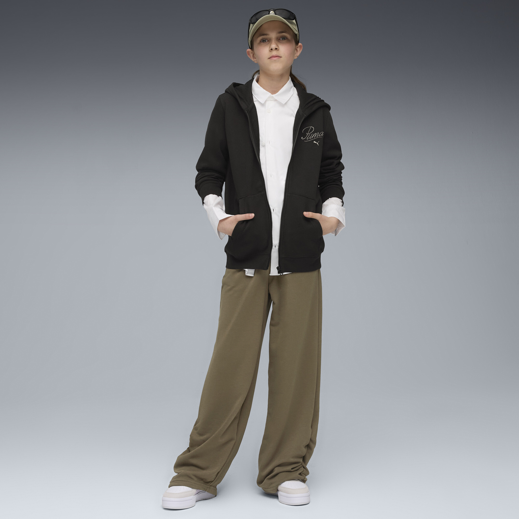 PUMA Essentials Script hoodie met volledige rits voor Dames, Zwart, Maat 15-16Y thumbnail 4