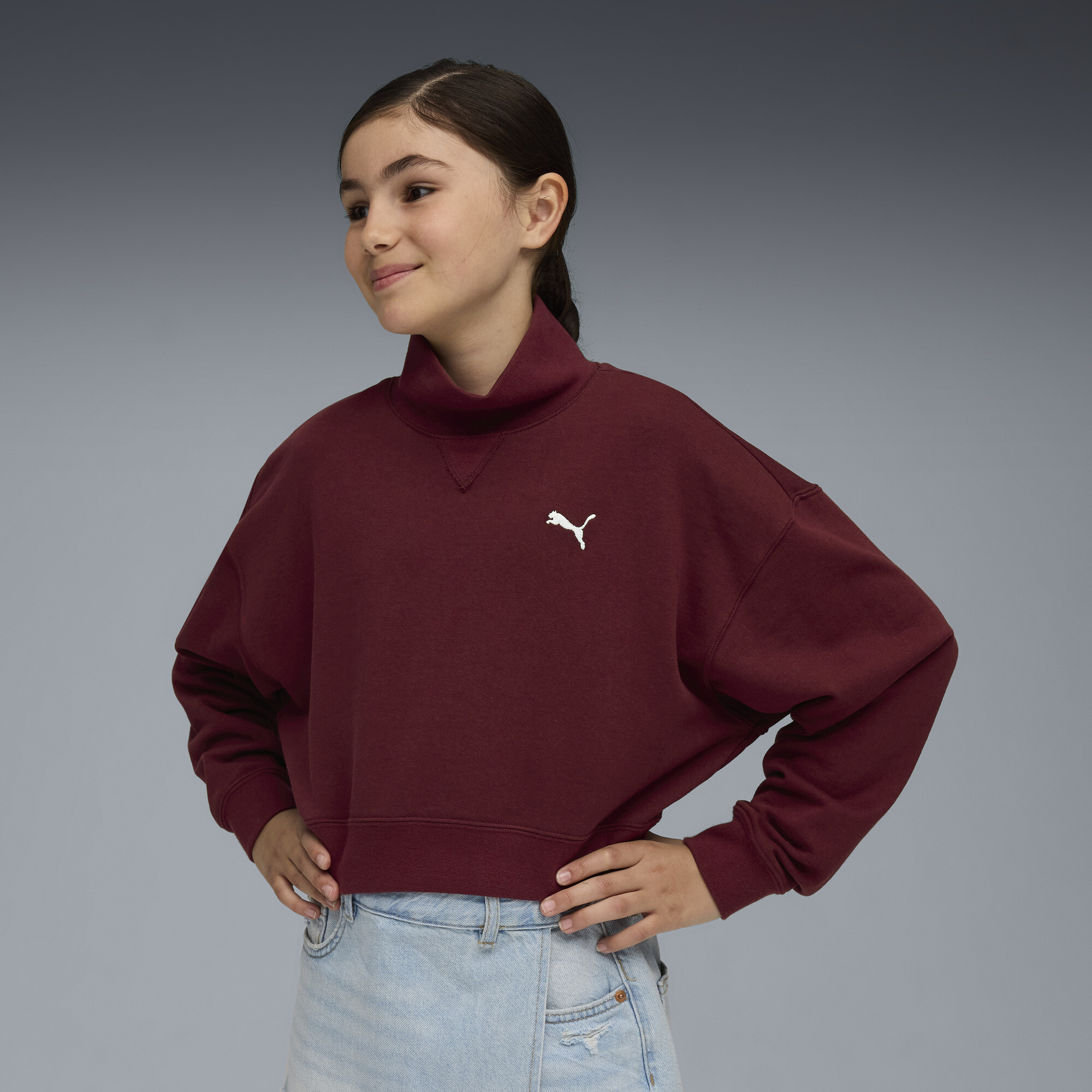PUMA Wardrobe Essentials Big Kids' Crew Neck Sweatshirt in Red, Size S