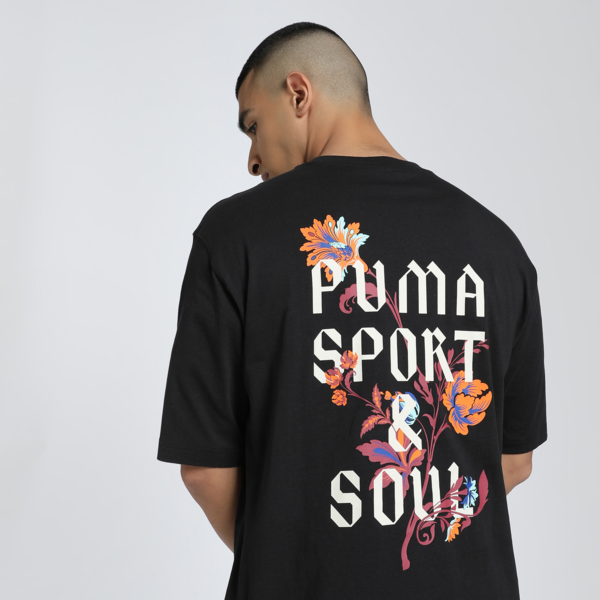 Floral Sport Graphic Boxy Tee Men, PUMA Black, large-MEX