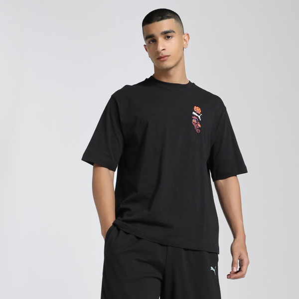 Floral Sport Graphic Boxy Tee Men, PUMA Black, large-MEX