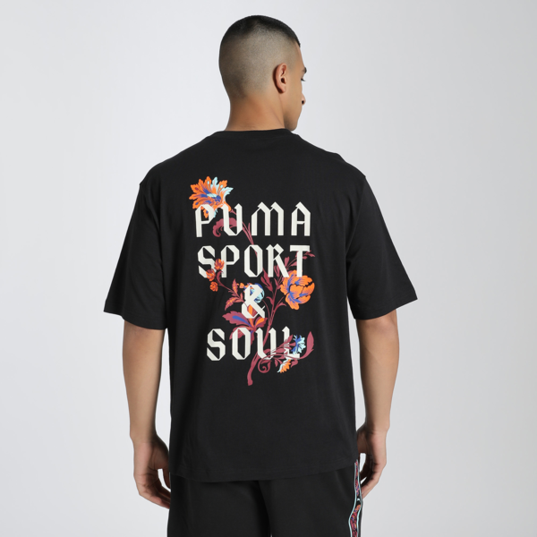 Floral Sport Graphic Boxy Tee Men, PUMA Black, large-MEX