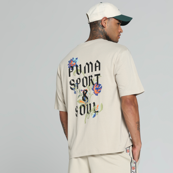 Floral Sport Graphic Boxy Tee Men, Desert Dust, large-MEX