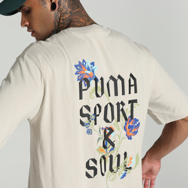 Floral Sport Graphic Boxy Tee Men, Desert Dust, large-MEX