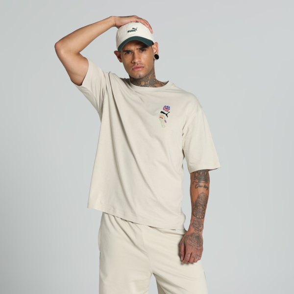 Floral Sport Graphic Boxy Tee Men, Desert Dust, large-MEX