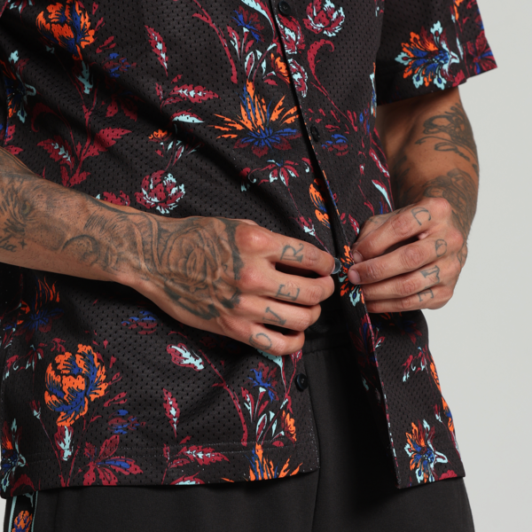 Floral Sport Graphic Shirt Men, PUMA Black, large-MEX