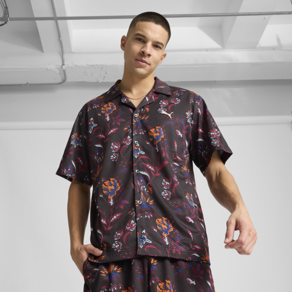 Floral Sport Graphic Shirt Men, PUMA Black, large-MEX