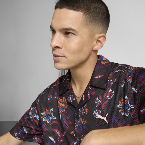 Floral Sport Graphic Shirt Men, PUMA Black, large-MEX