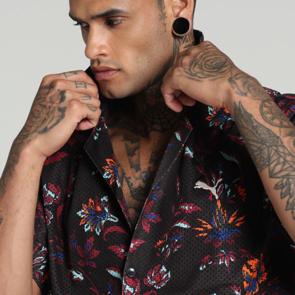 Floral Sport Graphic Shirt Men, PUMA Black, large-MEX