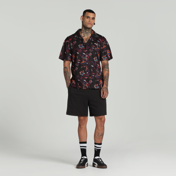 Floral Sport Graphic Shirt Men, PUMA Black, large-MEX