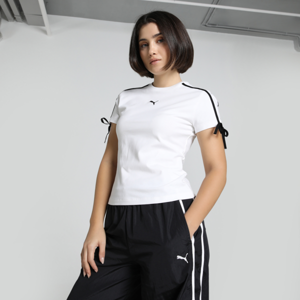 Camiseta corta ajustada Modern Delight para mujer, PUMA White, large-MEX