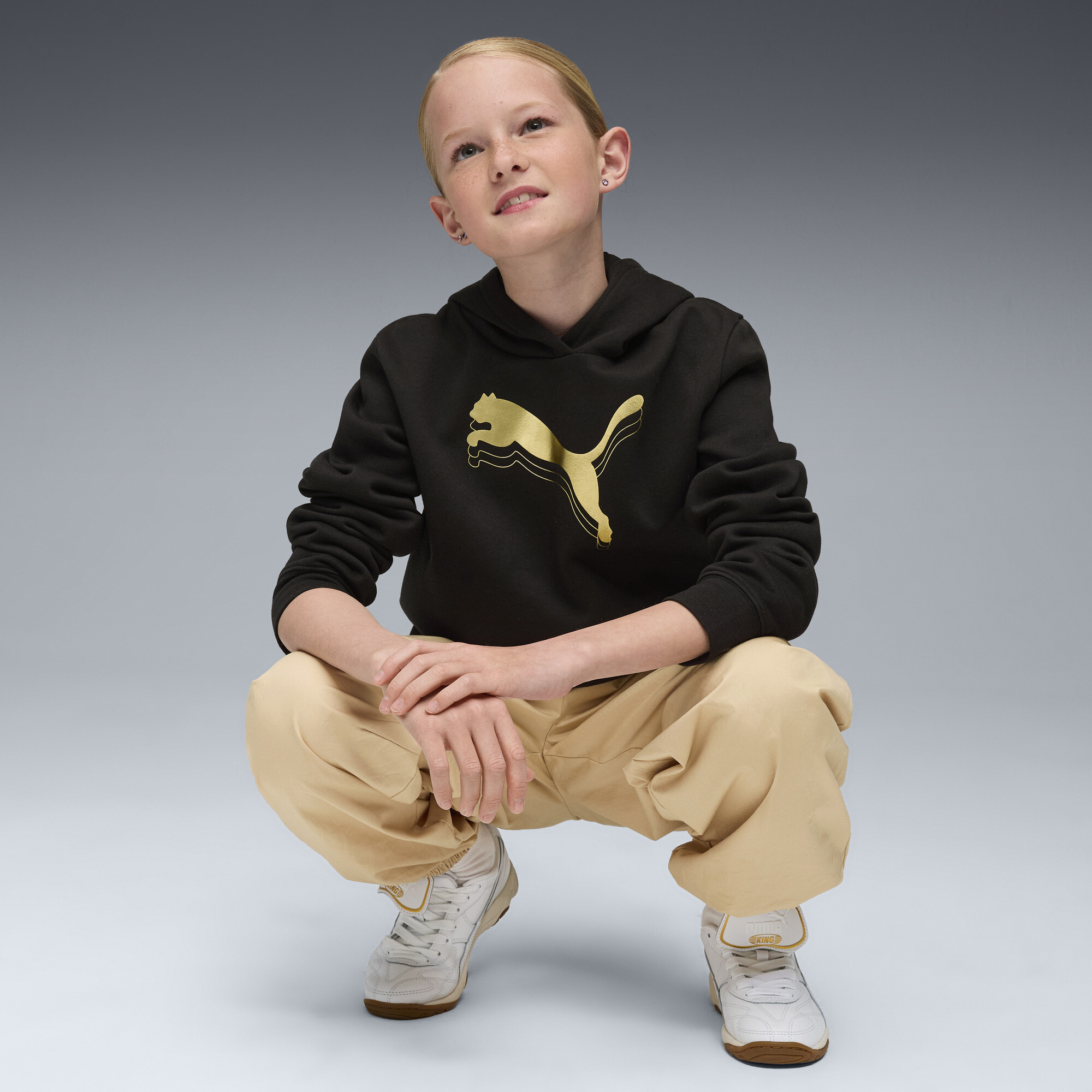 PUMA Essentials Metallic hoodie voor Dames, Zwart/Goud, Maat 7-8Y thumbnail 4